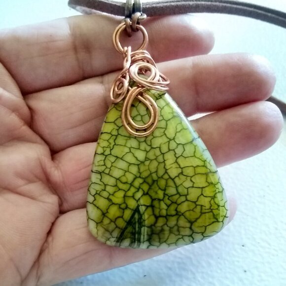 Green Dragonvein Agate Pendant & Vegan Suede Cord! Bold Eclectic Nature Inspired - Picture 11 of 16